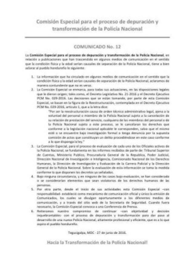 Comisión: Policías solo son separados por reestructuación