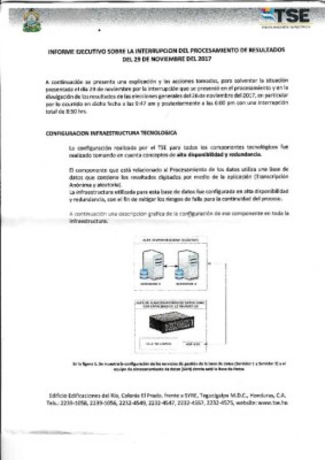 Informe del TSE sobre interrupción en procesamiento de datos electorales