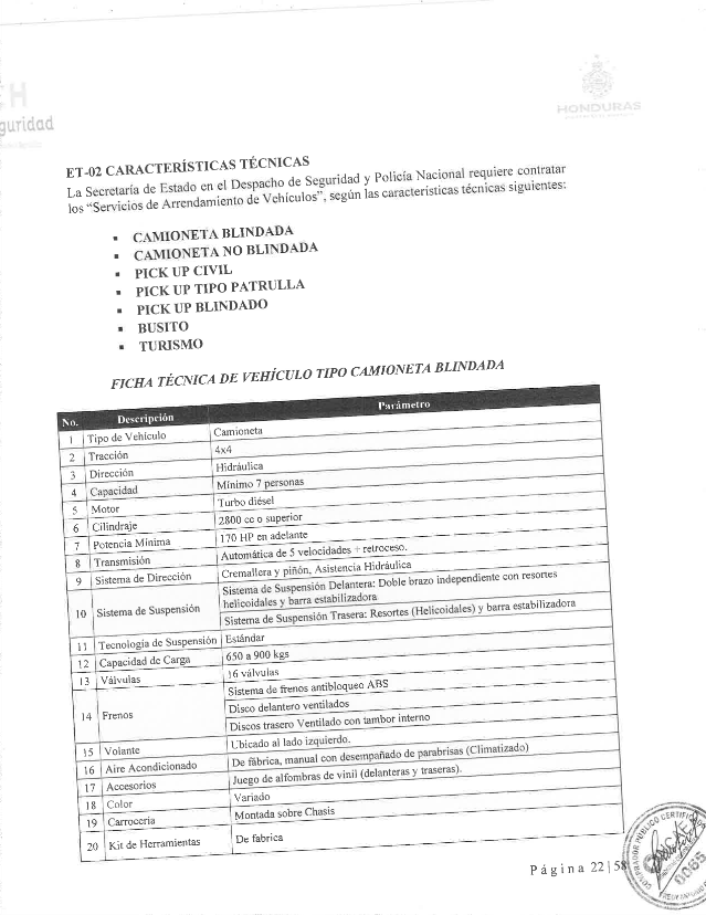 $!Estas son algunas de las especificaciones que deben tener las camionetas blindadas, según las bases de licitación.