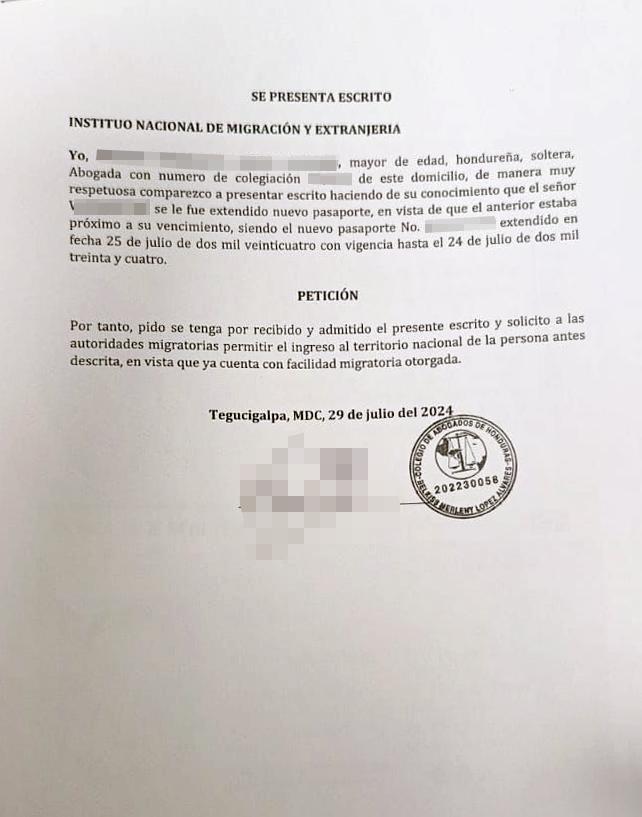 $!En este escrito se pide admisión del nuevo pasaporte gestionado a favor de un ciudadano chino que goza del beneficio de facilidad migratoria.