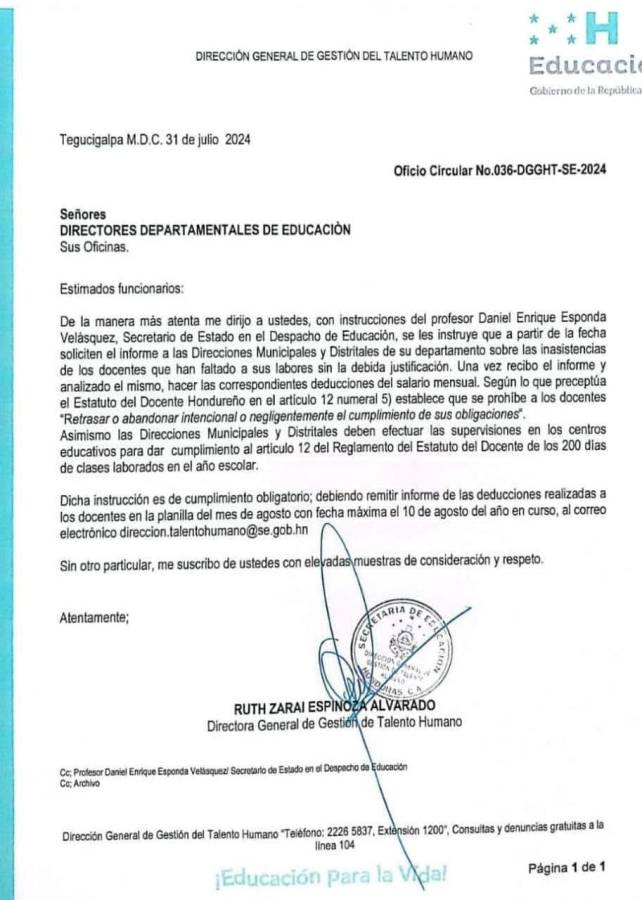 Salarios serán deducidos a maestros que no den clases, según Secretaría de Educación