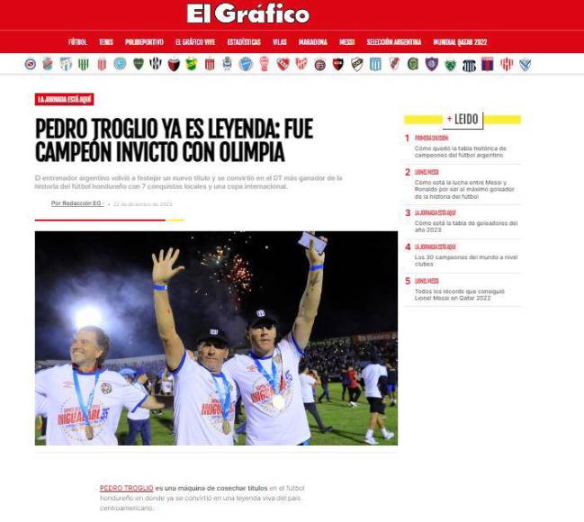 Prensa internacional destaca tricampeonato invicto del Olimpia de Troglio