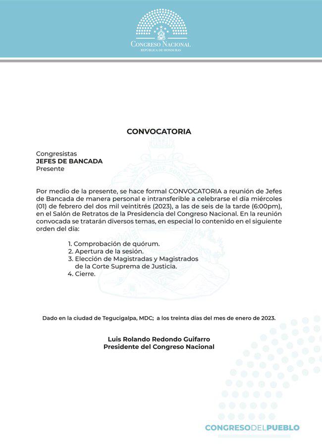 Convocados a reunión junta directiva y jefes de bancada para abordar elección de magistrados a la Corte Suprema de Justicia