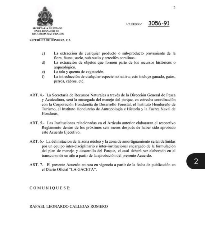 El acuerdo de creación del área protegida habla del ecosistema que existe en el lugar y el porqué protegerlo.