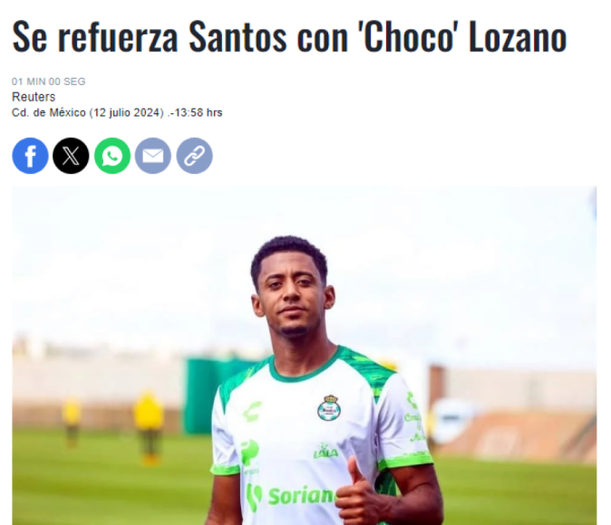 Antony “Choco” Lozano llega al Santos Laguna y así reaccionó la prensa de México