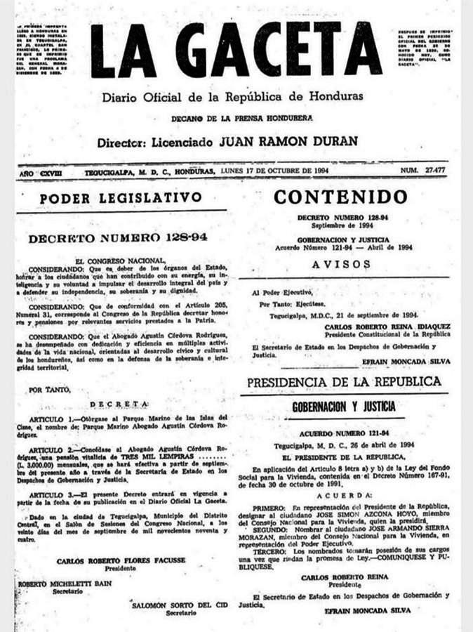 En 1994 fue publicado en La Gaceta un decreto que estableció la isla como área protegida.