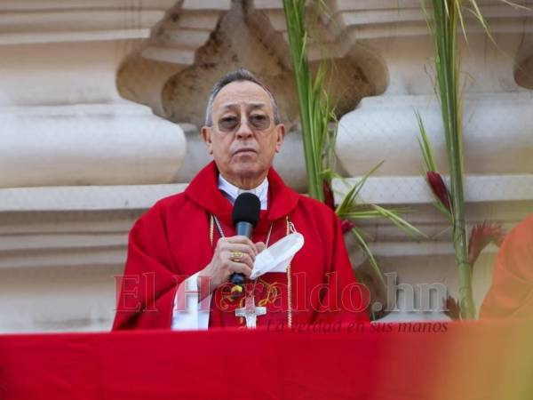 El cardenal Óscar Andrés Rodríguez durante la homilía del Domingo de Ramos.