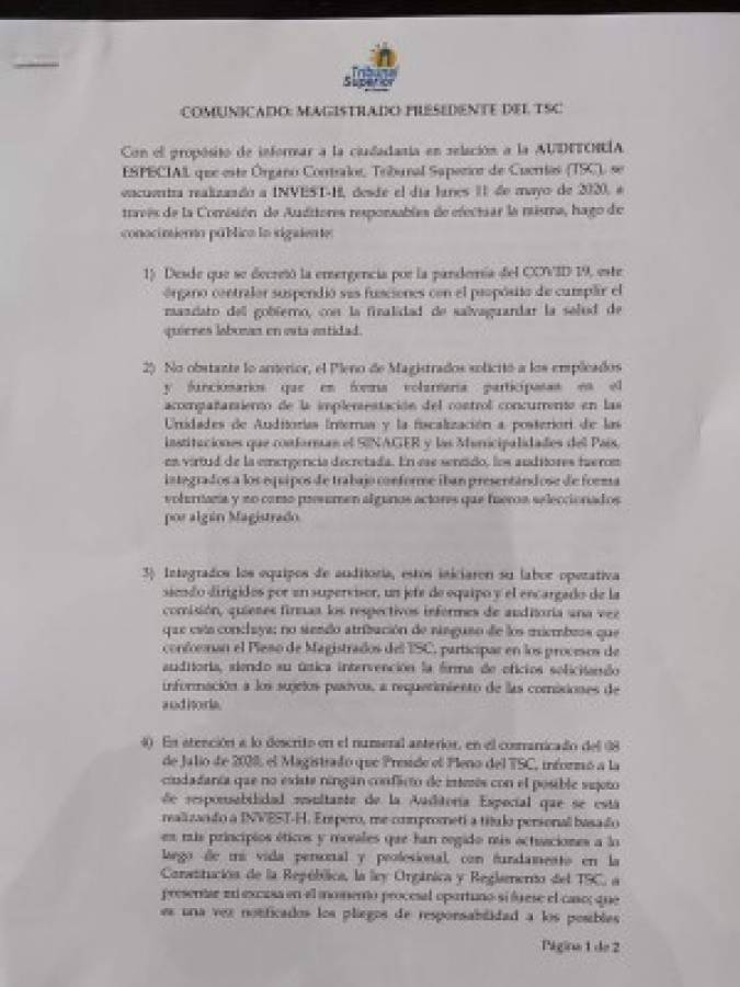 Ministerio Público recibe informe que señala responsabilidad penal contra Invest-H