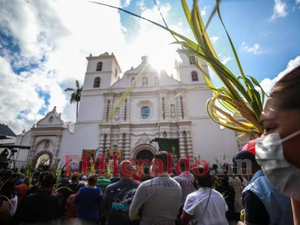 Los fieles que participan en la procesión, tradición que data del siglo IV en Jerusalén, llevan en las manos ramos de palma.