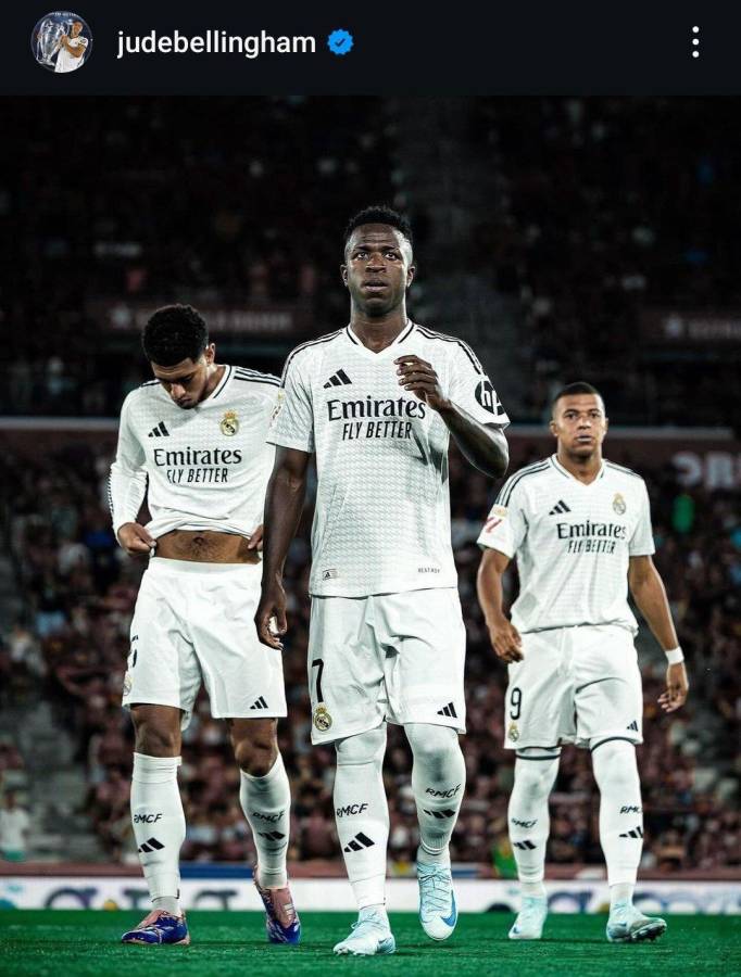 La foto de Bellingham en su cuenta de Instagram con Mbappé y Vinicius.