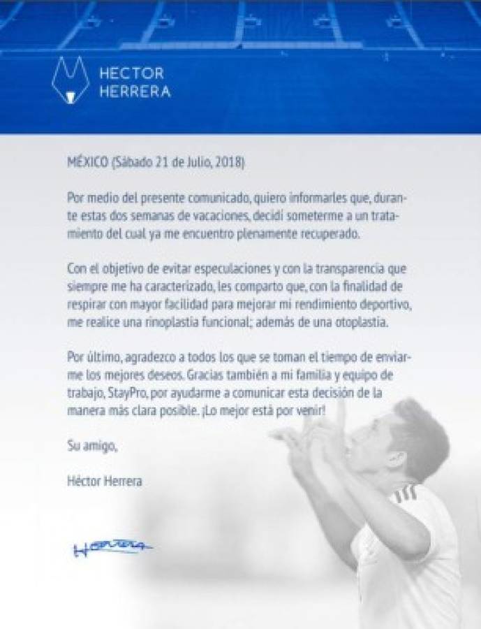 Héctor Herrera luce nuevo rostro tras operarse la nariz y las orejas