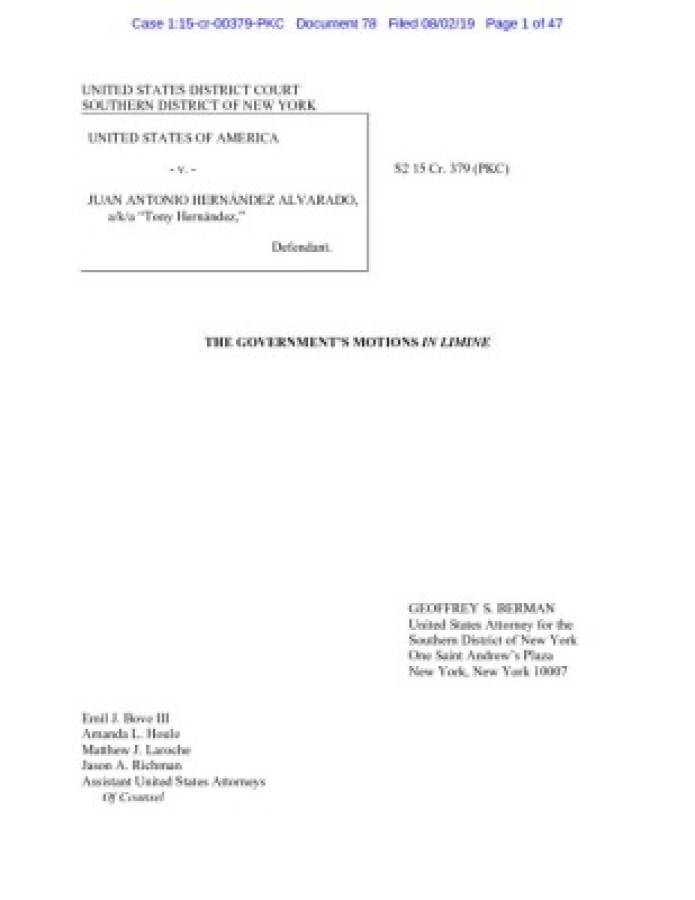 Fiscalía de Nueva York señala al presidente Juan Orlando Hernández de usar dinero del narcotráfico