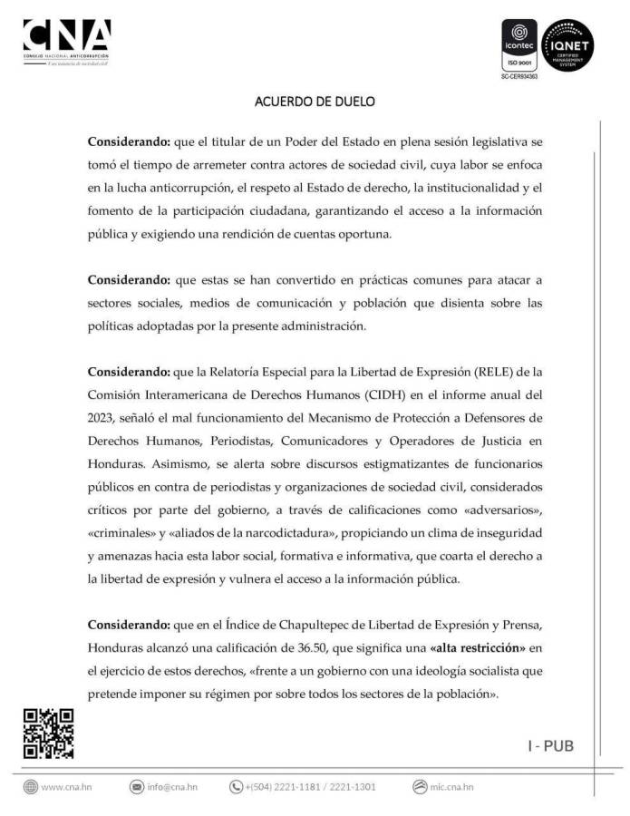 CNA publica acuerdo de duelo por “entierro de la libertad de expresión”