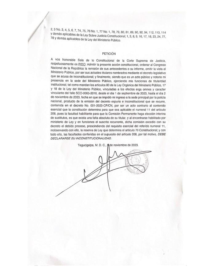 El documento presentado por Daniel Sibrián ante la Sala de lo Constitucional.