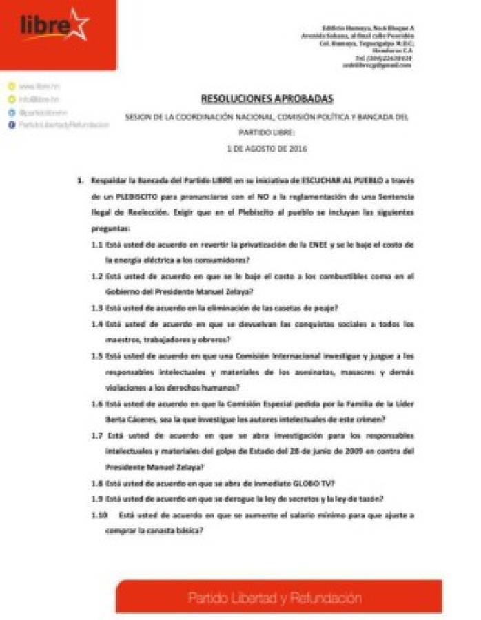 Honduras: Diferencias entre las preguntas para plebiscito del Partido Nacional y de Libre