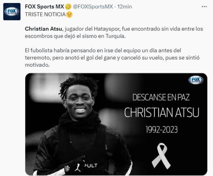 Minutos de silencio y homenaje, el mundo dice adiós a Christian Atsu hallado muerto tras sismo