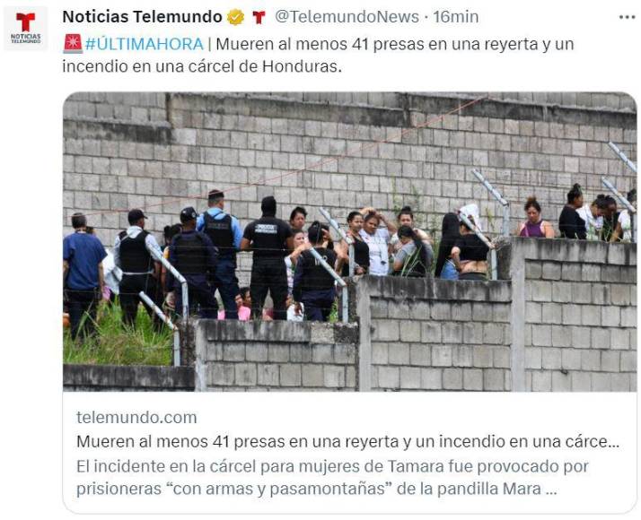 Así informa el mundo sobre la matanza dentro de la cárcel de mujeres de Támara en Honduras