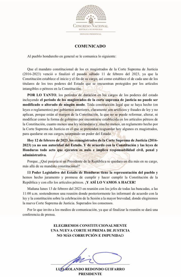 Redondo: “Los exmagistrados de la Corte Suprema de Justicia ya no son autoridad del Estado”