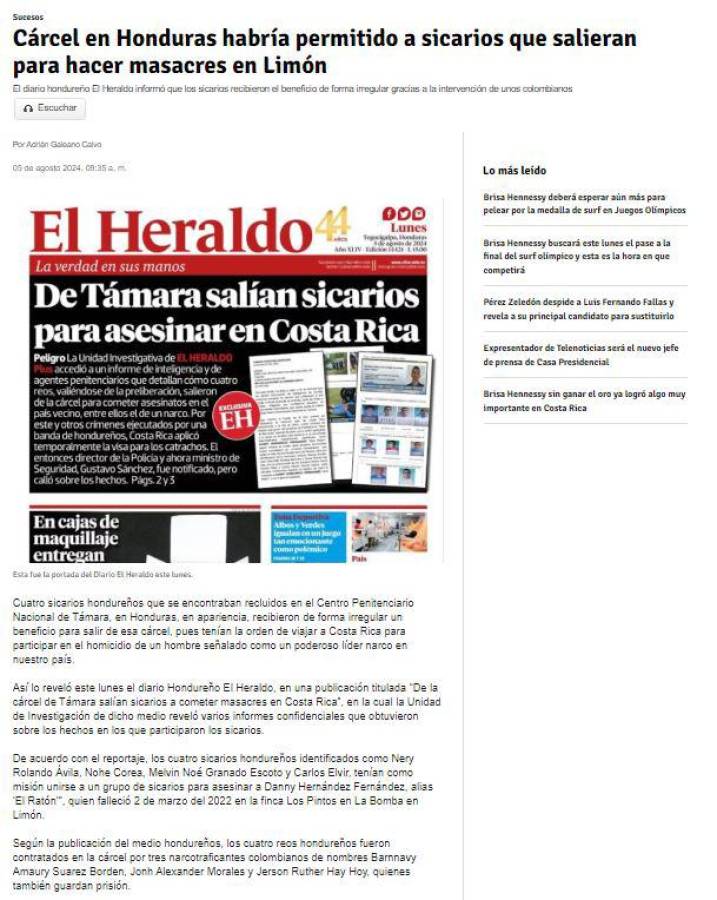 La Teja compartió en su sitio la portada de la edición impresa de EL HERALDO con la noticia principal.