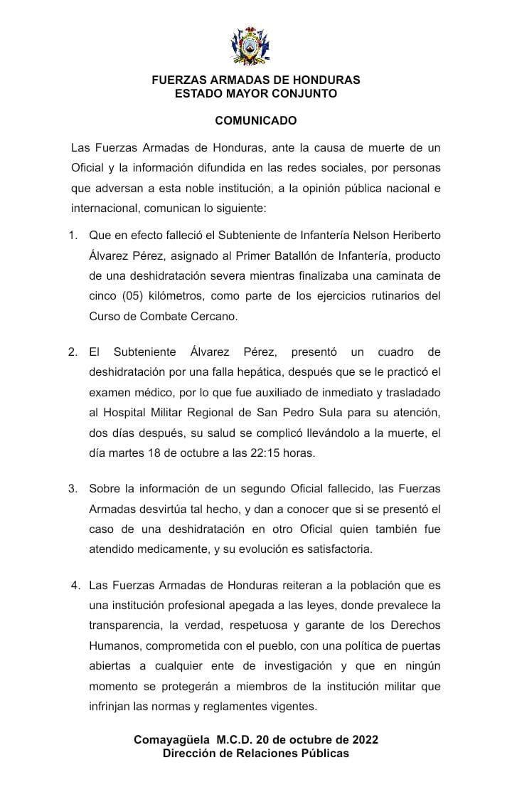 Un subteniente de las Fuerzas Armadas murió tras entrenamiento y otro resultó afectado