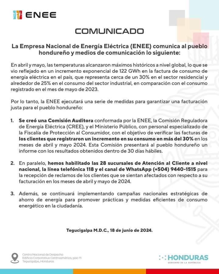 En este comunicado la estatal anuncia que el reporte que debía de emitir la comitiva encargada de auditar la facturación de abonados tenía como fecha el 30 de julio.