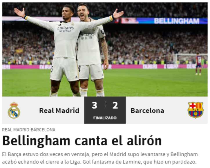 Lo que comentan los medios internacionales tras triunfo de Real Madrid sobre Barcelona