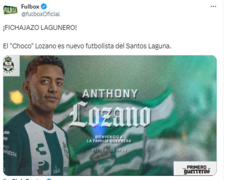 Antony “Choco” Lozano llega al Santos Laguna y así reaccionó la prensa de México