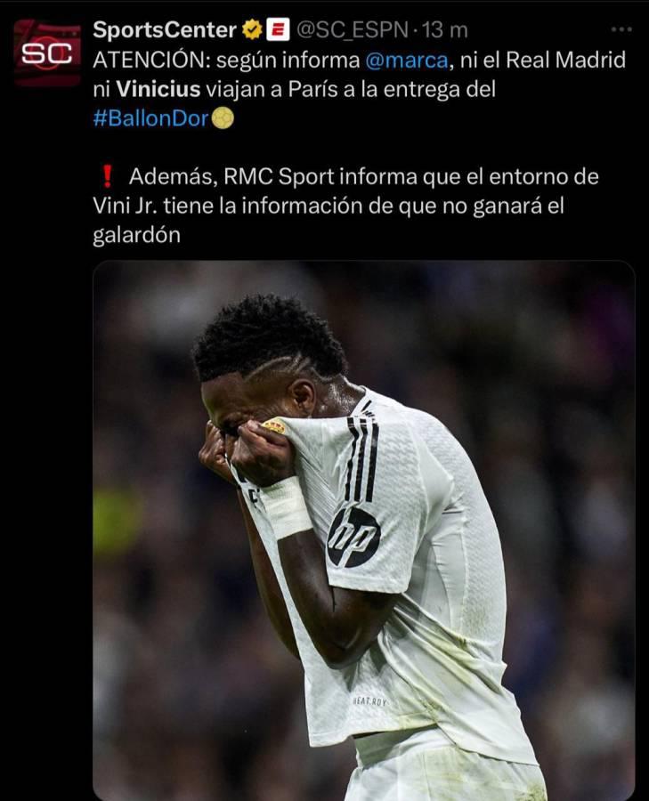 Vinicius no ganará el Balón de Oro y la prensa reacciona: “La mayor vergüenza en años”