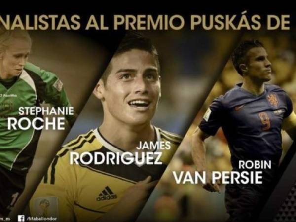 La irlandesa Stephanie Roche, el holandés Robin Van Persie y el colombiano James Rodríguez por el premio Puskás.