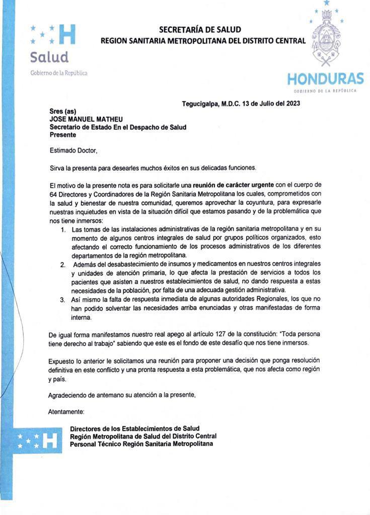 Directores de centros de salud piden reunión urgente a Ministro ante anarquía de colectivos de Libre