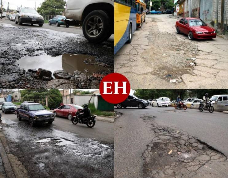 Baches, hoyos y hundimientos en la olvidada Comayagüela (Fotos)