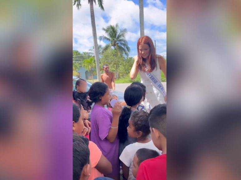 Stephanie Cam, Miss Honduras 2024, sorprende a niños con regalos y comida