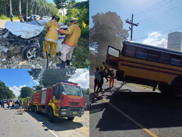 Las imágenes del fuerte choque entre bus y taxi en Cortés que segó una vida; hay un herido en el hospital