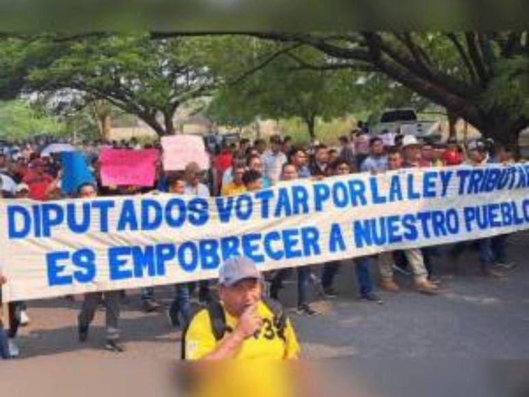 Obreros, profesionales y empleados en contra de la Ley de Reforma Tributaria: las imágenes que dejó la marcha en Choluteca