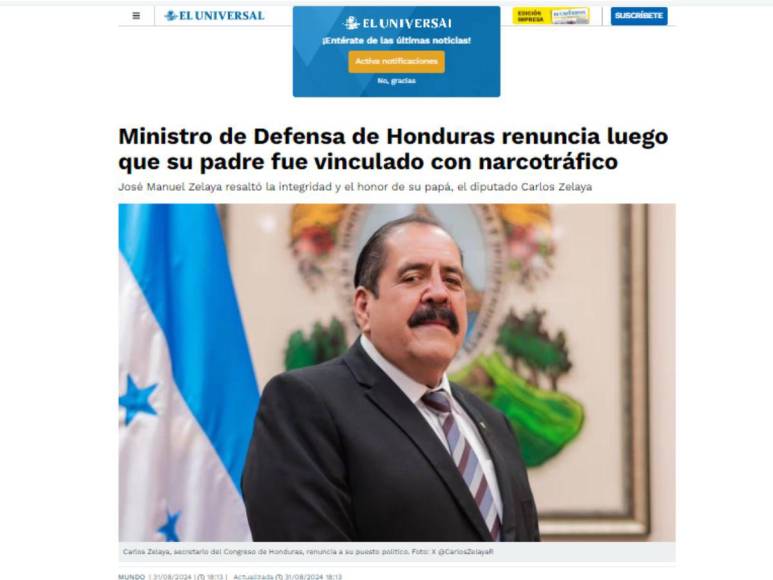 “Narcoescándalo en Honduras”: Así informan medios internacionales tras renuncia de ministro de Defensa