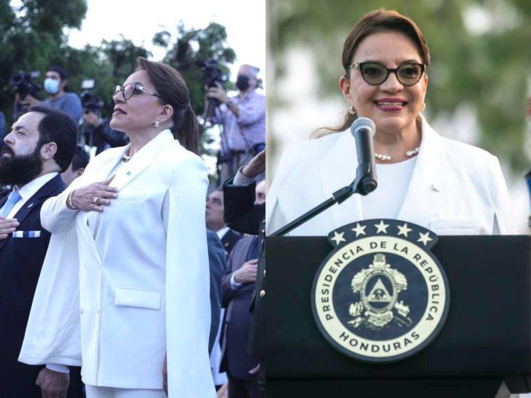 El look de la presidenta Xiomara Castro durante homenaje a la Bandera Nacional