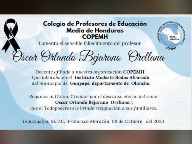 Así era Óscar Bejarano, maestro que intentó detener una pelea y fue asesinado en Olancho