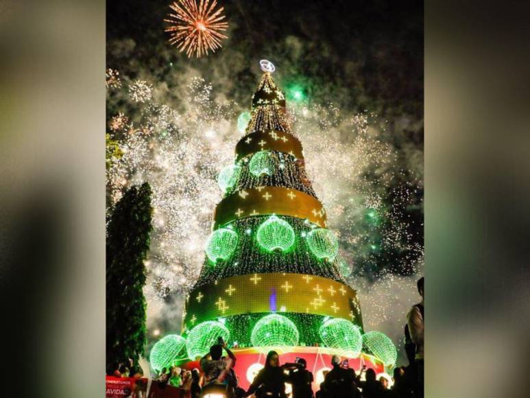 El Salvador enciende árbol navideño gigante iniciando temporada navideña