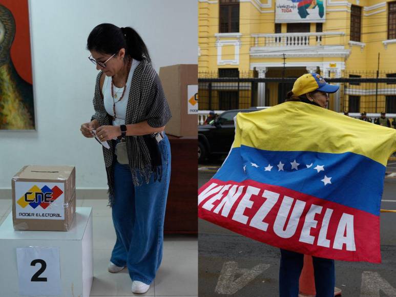 Entre pancartas y consignas, venezolanos votan en el exterior