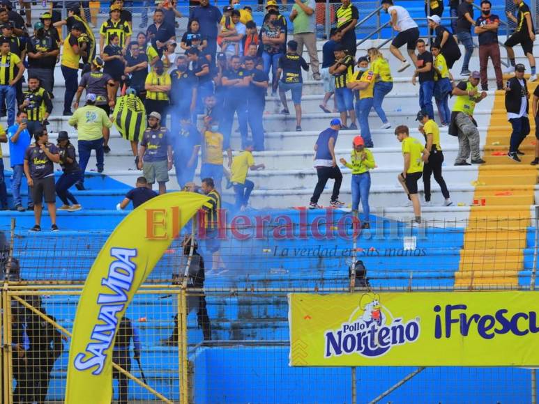 Pánico y caos: Así fue el zafarrancho provocado por aficionados del Real España en el estadio Olímpico (FOTOS)