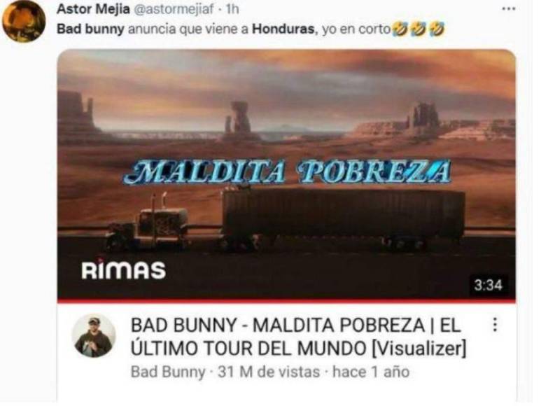 Los memes más divertidos que dejó el anuncio del concierto de Bad Bunny en Honduras