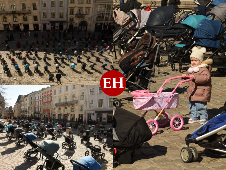 ¡Desgarrador! Decenas de coches en plaza de Ucrania en honor a los bebés muertos en el conflicto