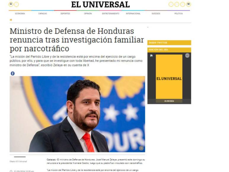 “Narcoescándalo en Honduras”: Así informan medios internacionales tras renuncia de ministro de Defensa