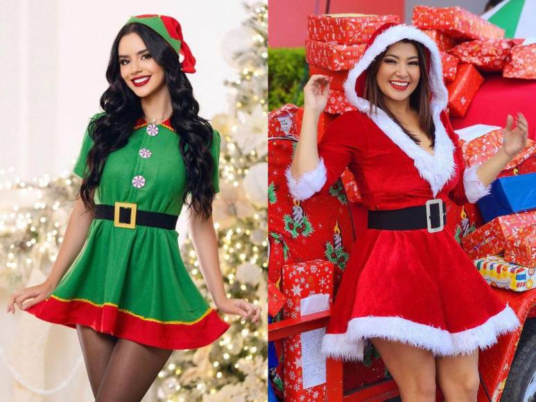 Presentadoras hondureñas con trajes alusivos a la Navidad 2023