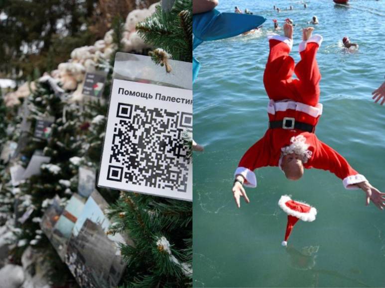 Códigos QR y Santas voladores: curiosas decoraciones en Navidad 2023