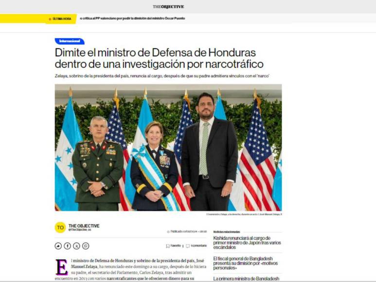 “Narcoescándalo en Honduras”: Así informan medios internacionales tras renuncia de ministro de Defensa