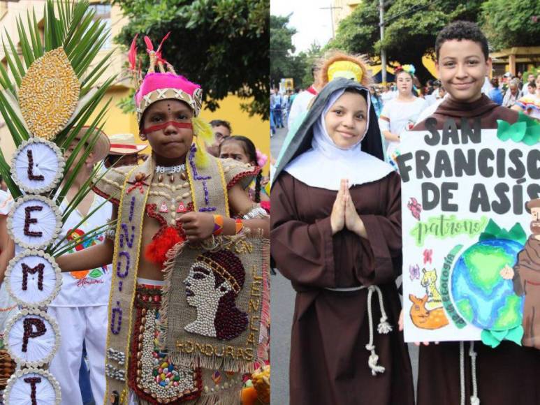 Con llamativos trajes, niños y niñas deslumbran en los desfiles en Comayagüela