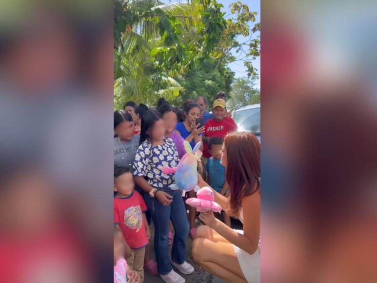 Stephanie Cam, Miss Honduras 2024, sorprende a niños con regalos y comida