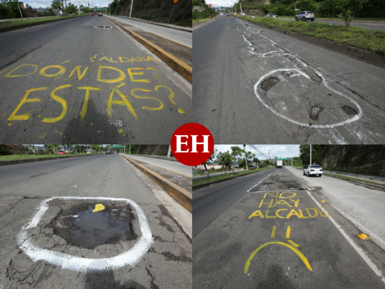 Con círculos blancos y mensajes, capitalinos exigen a la Alcaldía reparación de baches