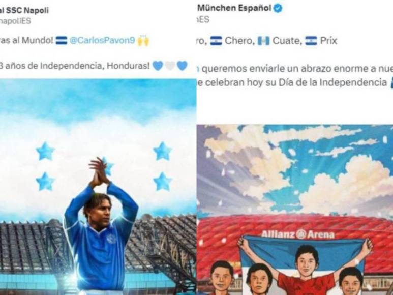 Cinco clubes de Europa sorprenden y felicitan a Honduras por Día de la Independencia